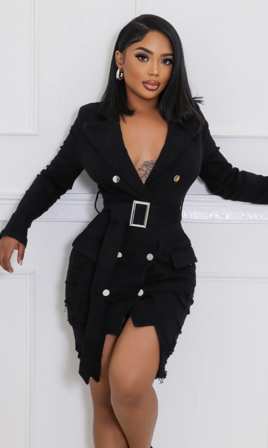Long sleeve Black Belt Dress