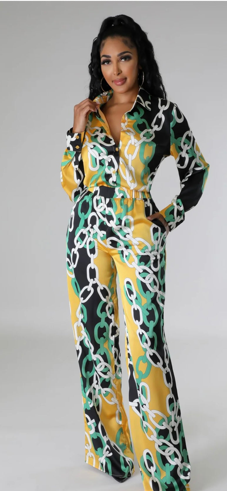 Yellow & White 2 Piece Pants Set